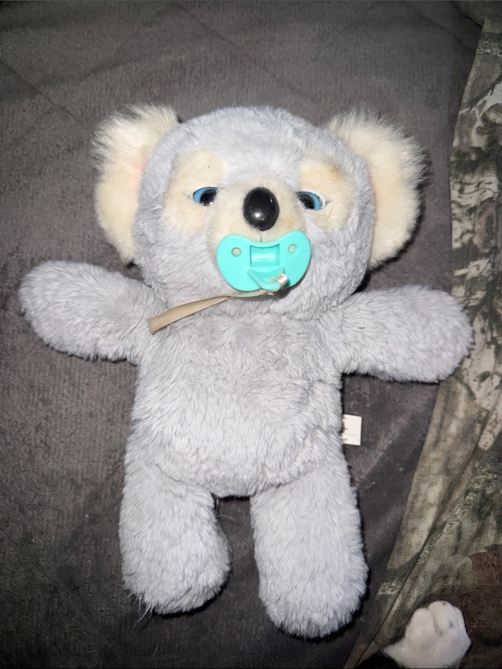 Plush Grey Koala with Teal Pacifier - Soft Cuddly Stuffed Animal